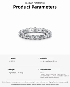 Detailed macro view of S925 sterling silver eternity ring with 3mm 5A zircon stones