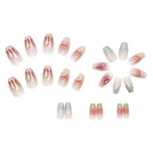 Short ballerina press-on nails featuring lemon fruit patterns and glitter diamond finish