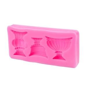 Pink 3-cavity silicone vase mold for DIY fondant, chocolate, or gypsum crafts on white background