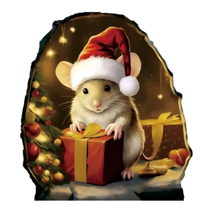Adesivo murale 3D natalizio con topo carino con cappello di Babbo Natale e decorazioni