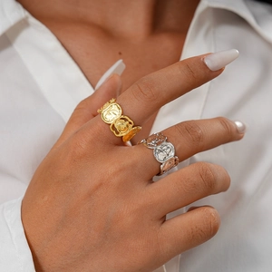 Bague Ajustable En Cuivre Texture De Lave Relief De Fleur De Rose Bijoux De Doigt Géométriques Pour Femmes