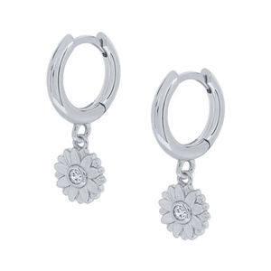 Elegante silberne Sonnenblumen-Ohrringe mit glitzerndem Zirkon auf klarem weißem Hintergrund