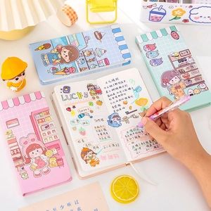 Cute ins-style grid inner page notebook with colorful cartoon illustrations and weekly planner