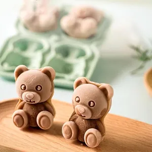 4-cavity light green silicone bear ice mold for making detailed 3D coffee ice bears
