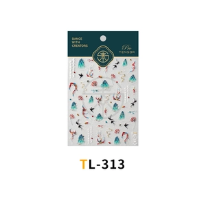 Detail view of TL-313 nail stickers featuring embossed phoenix and crane in Chinese style