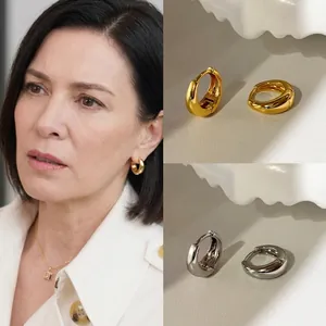Minimalist Copper Hoop Earrings Geometric Plain Gold Silver Plated Thick Circles For Women Fashion Commute Daily Jewelry Accessories