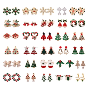Christmas Stud Earrings Alloy Enamel Rhinestone With Stainless Steel Earring Post Holiday Xmas Tree Snowflake Bell For Women