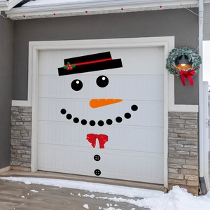 Christmas snowman garage door stickers set with hat, carrot nose and red bow decoration
