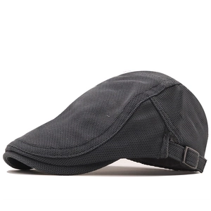 Deep grey breathable mesh flat cap with adjustable metal buckle for outdoor sun protection