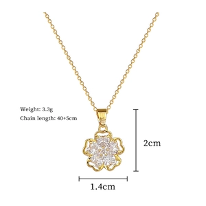 Detailed specs of gold hollow flower necklace with white zircons, 40+5cm chain length