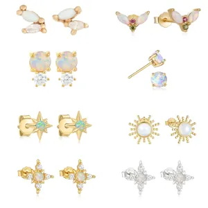 925 Sterling Silver Stud Earrings With Opal And Zirconia Starburst Sun Butterfly Minimalist Jewelry For Women