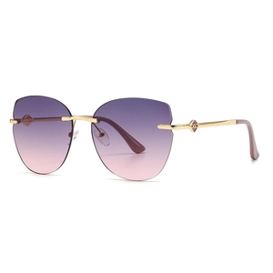 Rimless Cat Eye Sunglasses For Women UV400 Protection Gradient Lens Metal Temple Modern Retro Fashion Sunshade Eyewear