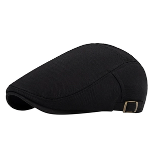 Berretto da uomo in cotone e lino nero con fibbia in metallo regolabile stile vintage