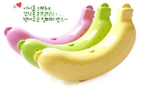 Portable plastic banana case set with air holes in yellow green and pink colors