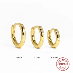 Huggie Hoop Earrings 925 Sterling Silver Geometric White Zircon Inlaid Round Minimalist Trendy Jewelry For Women