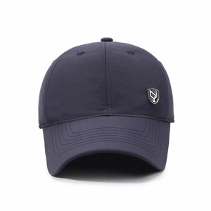 Navy blue fleece-lined baseball cap for men featuring a metal NY shield emblem