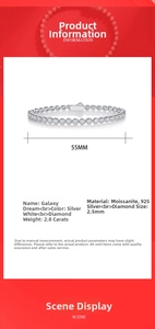 Macro detail of 925 silver tennis bracelet with 2.5mm moissanite stones and 2.8ct total weight