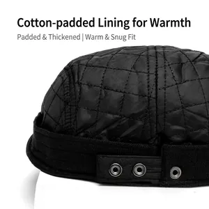 Quilted black winter beanie with cotton lining and thickened thermal insulation