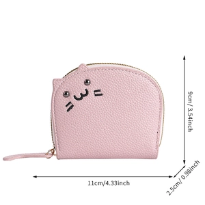 Pink cat-shaped card holder with dimensions 11x9x2.5cm and embroidery details
