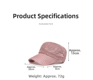 Pink breathable mesh sun hat dimensions and specifications on a white background