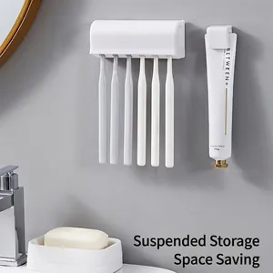 Wall Mounted Toothbrush Holder Toothpaste Organizer ABS Plastic Punch Free Waterproof Bathroom Storage Rack