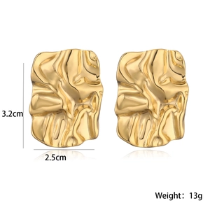 Detailed view of 18K gold plated earrings with dimensions 3.2cm by 2.5cm and 13g weight