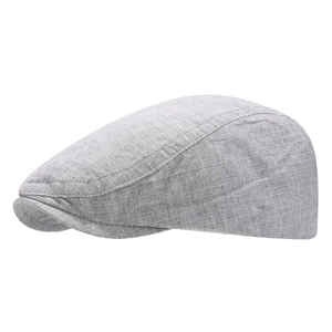Boina gris claro transpirable con cuadros finos y textura de rayas estilo casual