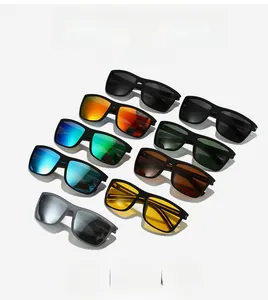 Array of polarized sports sunglasses in multiple vibrant lens colors with matte black frames