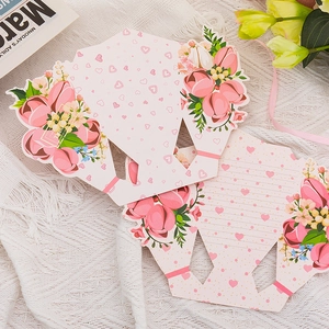 Elegant pink floral 3D bouquet greeting card with gold foil heart and Titan lettering