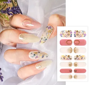 Detailed view of floral nail wraps set YS-005 with lavender and glitter accents