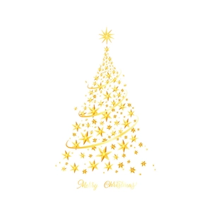 Golden Christmas tree sticker made of stars with Merry Christmas text for window decor