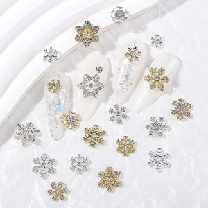 Christmas snowflake alloy nail art charms with crystals in gold and silver plating