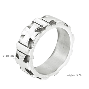 Vintage industrial 8mm wide stainless steel cross embossed ring weighing 9.5g