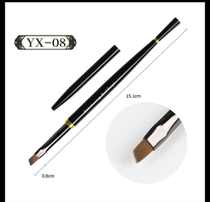 Detail of professional 15.1cm angled nail art liner brush with fine brown bristles