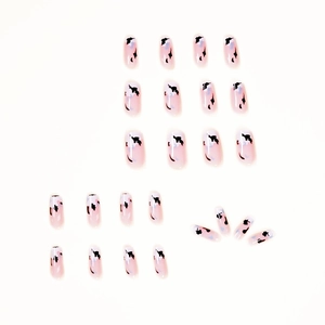 Minimalist cream blue and white gradient press-on nail kit with 24 long oval pieces