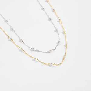 Elegant gold and silver S925 sterling silver pearl beaded necklace chains for women
