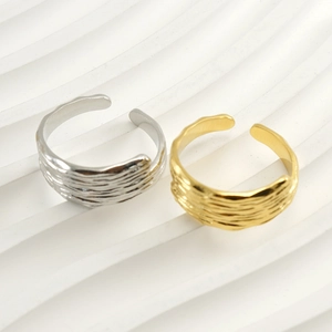 Minimalist gold and silver adjustable open rings with unique irregular metal texture