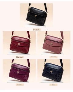 Women casual shoulder crossbody bag waterproof floral embossed leather handbag multi color