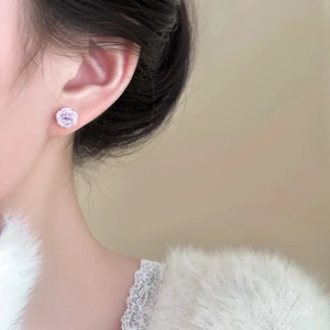 Elegant light purple rose flower stud earrings with S925 silver needle for women