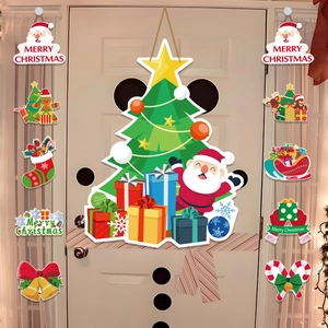 Christmas Door Sign Hanging Banner Santa Claus Christmas Tree Paper Porch Couplet Festive Party Wall Decoration Cartoon
