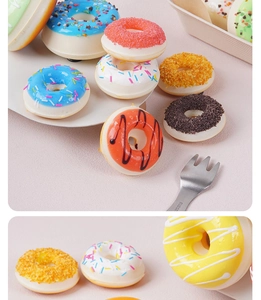 Macro shot of assorted colorful PU donuts with realistic frosting and sprinkle textures