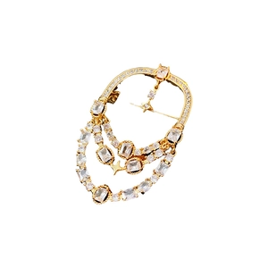 Broche ovale plaquée or 18k avec pampilles en zircon blanc au design de lustre rétro