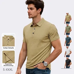 Men Polo Shirt Short Sleeve Waffle Knit Breathable Ice Satin Business Casual Urban Lightweight Honeycomb Texture Solid Color