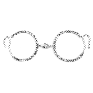 Polished stainless steel magnetic handshake bracelets for couples with adjustable chains