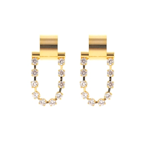 Elegant gold geometric earrings with micro-inlaid cubic zirconia in U-shaped design