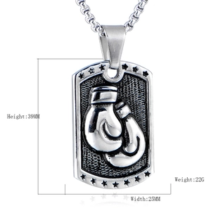 Men Stainless Steel Boxing Gloves Pendant Necklace Vintage Dog Tag Star Embossed Sports Style Jewelry