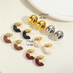 Polished eggshell C-shaped gold-plated hoops and ball stud earrings in multiple colors