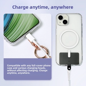 Universal PU leather tether tab installed in phone case for easy charging access