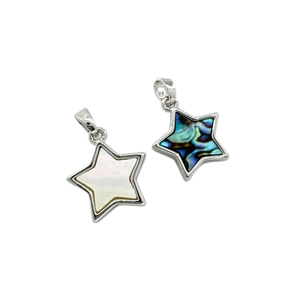 Star-shaped 18K gold-plated pendant with natural white shell and abalone shell inlays
