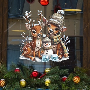 Christmas window decals with reindeer and snowman patterns for holiday home decoration
